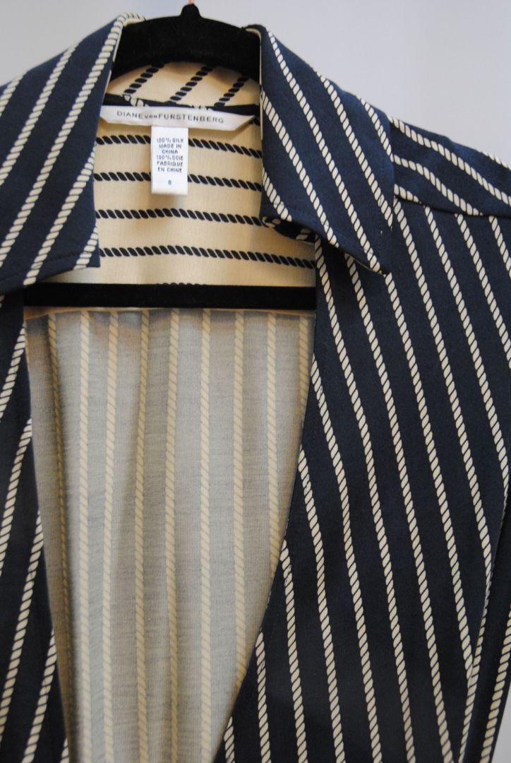 navy and white Diane von Furstenberg wrap dress, 8