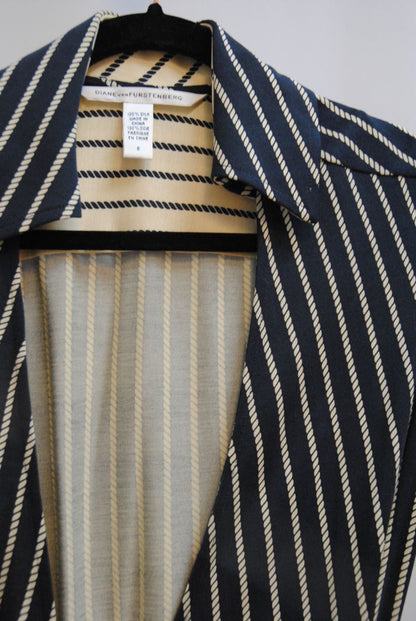 navy and white Diane von Furstenberg wrap dress, 8