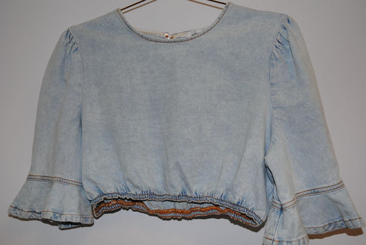 light denim WeWoreWhat RUFFLE TOP CROP TOP, XL