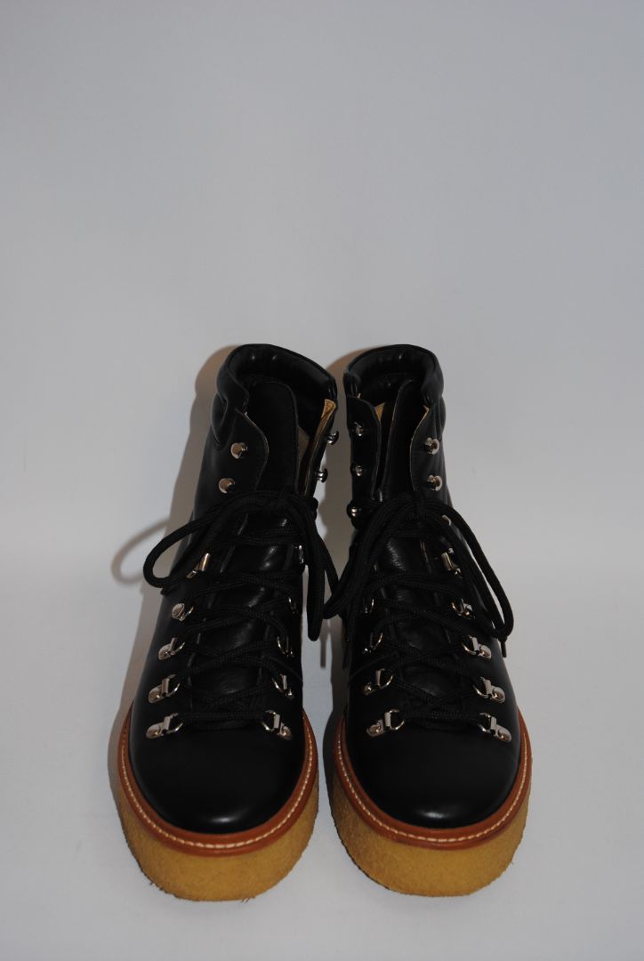 black Hermès Mountain Lace-Up Boots, 42 EU