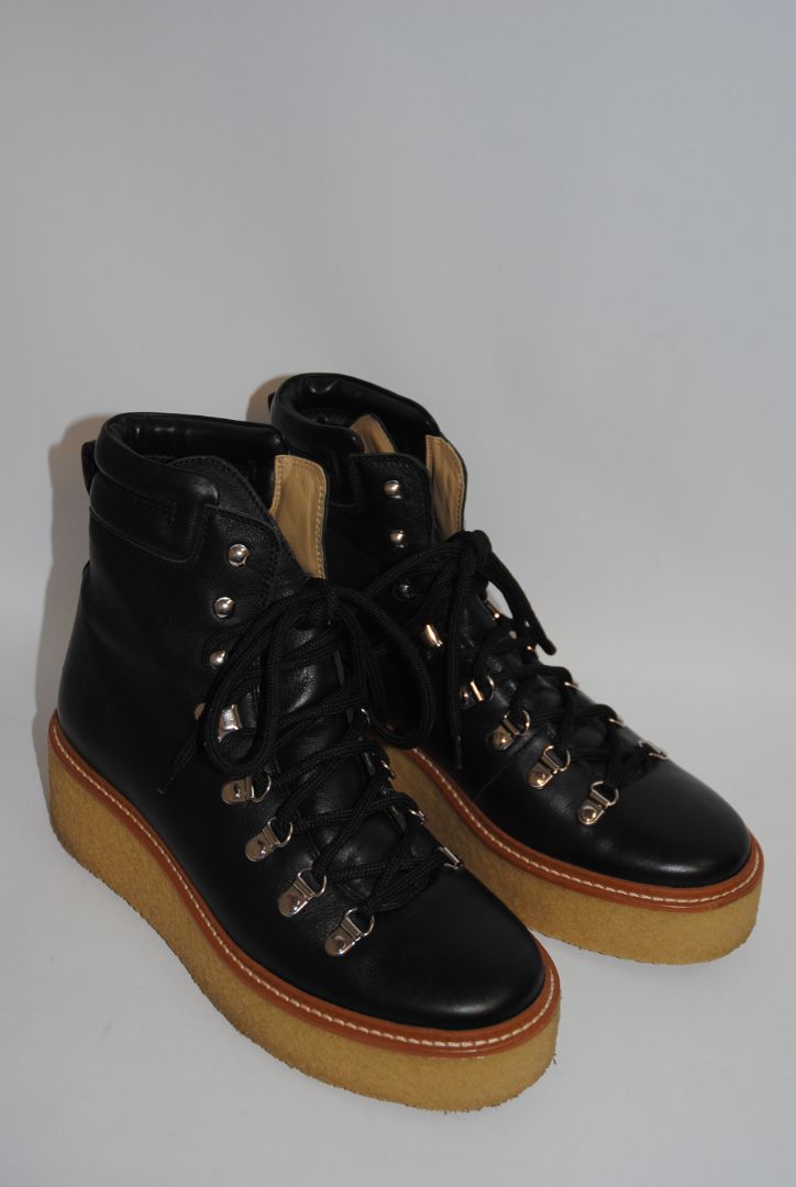 black Hermès Mountain Lace-Up Boots, 42 EU