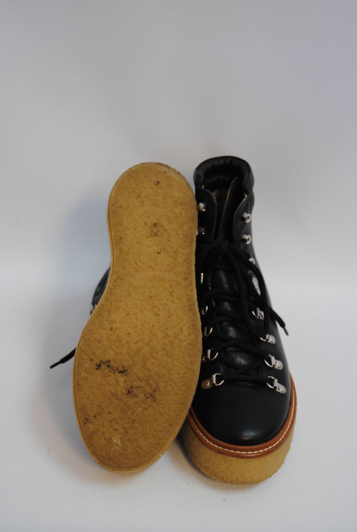 black Hermès Mountain Lace-Up Boots, 42 EU