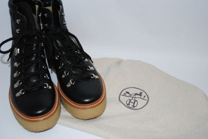 black Hermès Mountain Lace-Up Boots, 42 EU