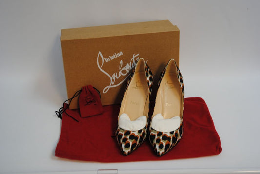 orange multi Christian Louboutin leopard pumps, 36.5 EU