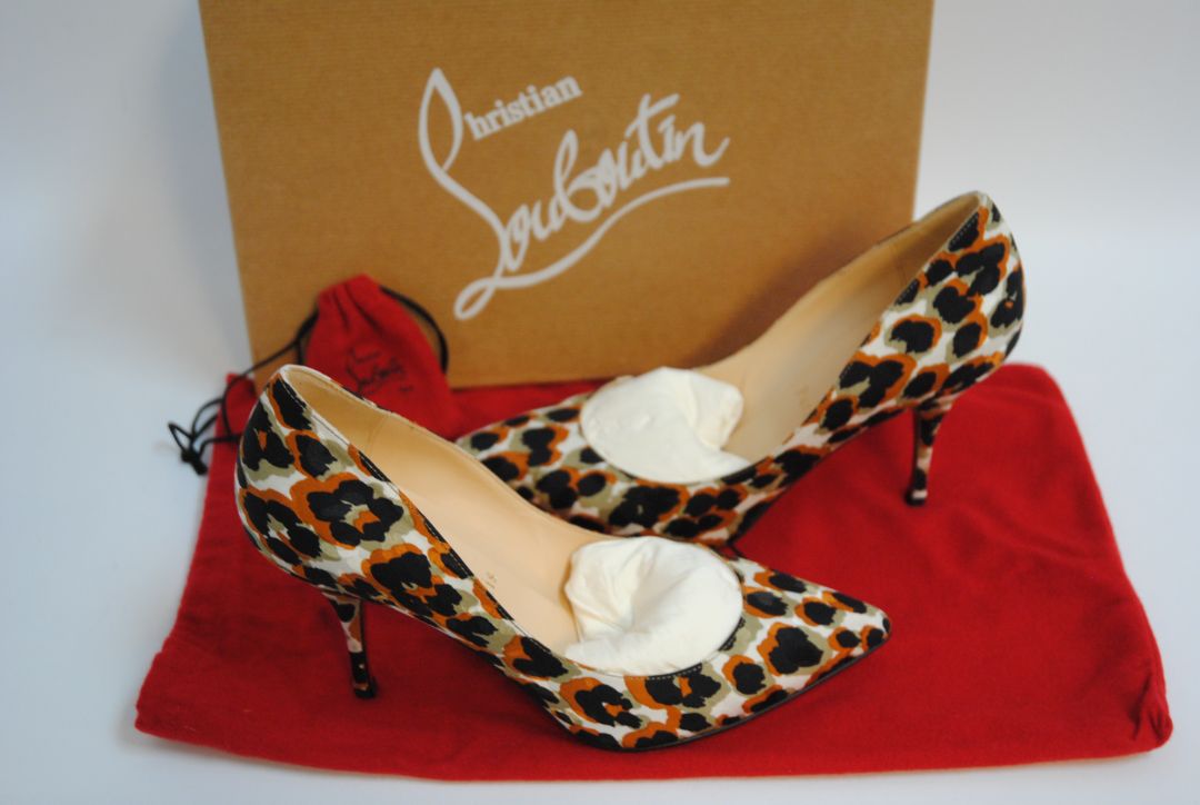 orange multi Christian Louboutin leopard pumps, 36.5 EU
