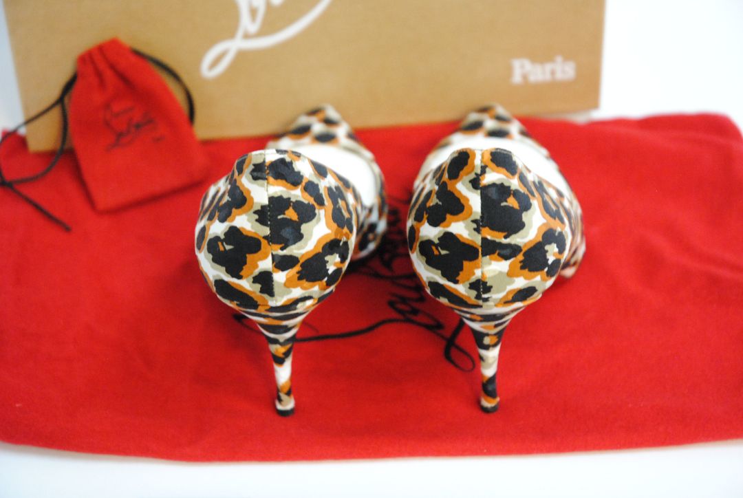 orange multi Christian Louboutin leopard pumps, 36.5 EU