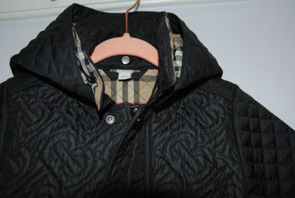black Burberry quilt with hood jacket, 2 YRS