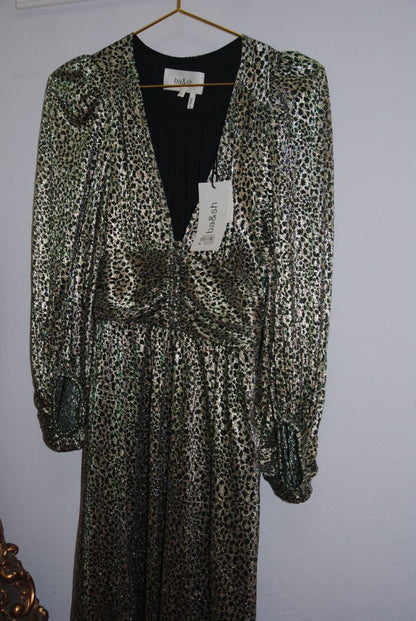 metallic and green BA&SH metallic leaopard dress, xs