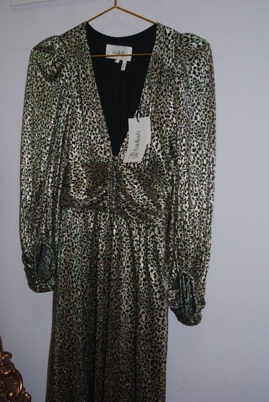 metallic and green BA&SH metallic leaopard dress, xs