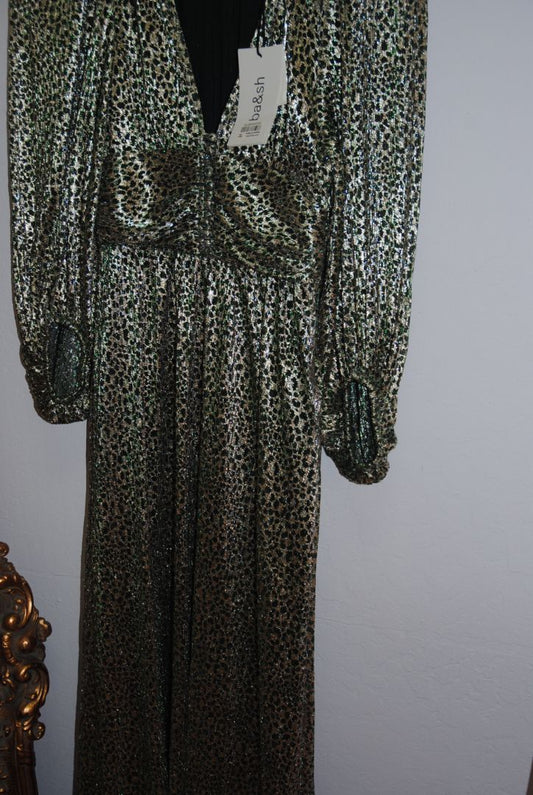 metallic and green BA&SH metallic leaopard dress, xs