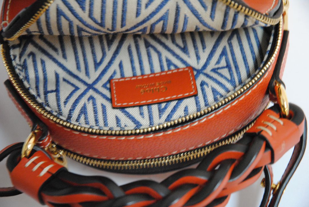 rich cognac brown Chloe Designer bag, Approx. 7” W x 7” H x 2.5” D Strap Drop: 20” adjustable crossbody strap