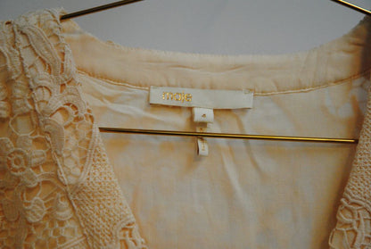 beige lace Maje Blush Guipure Lace Blouse – Romantic Cutwork Elegance, M