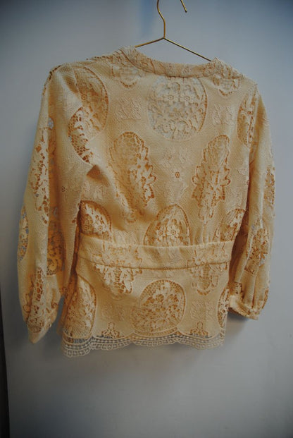 beige lace Maje Blush Guipure Lace Blouse – Romantic Cutwork Elegance, M