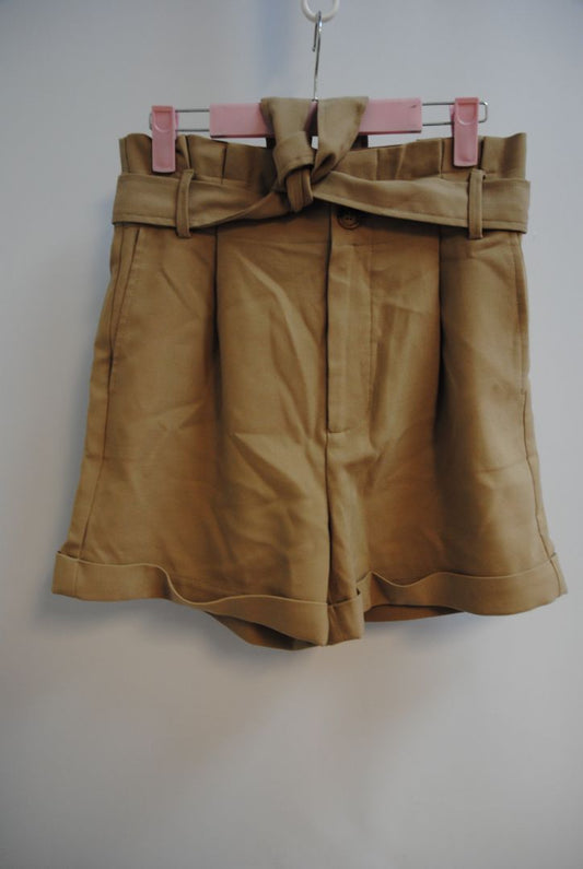 sand Anine Bing Paperbag Belted Shorts, 4 Waist (flat): ~14.5” Hip (flat): ~19” Rise: ~11” Inseam: ~4.5” (short length) Leg Opening: ~14”