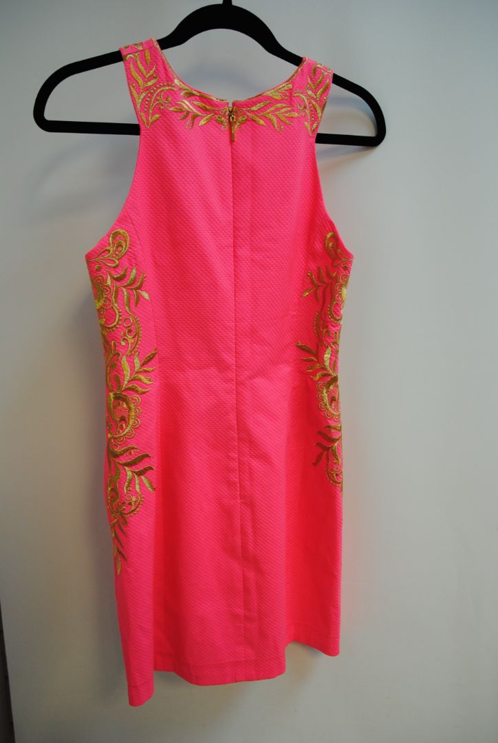 pink and gold Lilly Pulitzer Gold-Embroidered Shift Dress (, 2