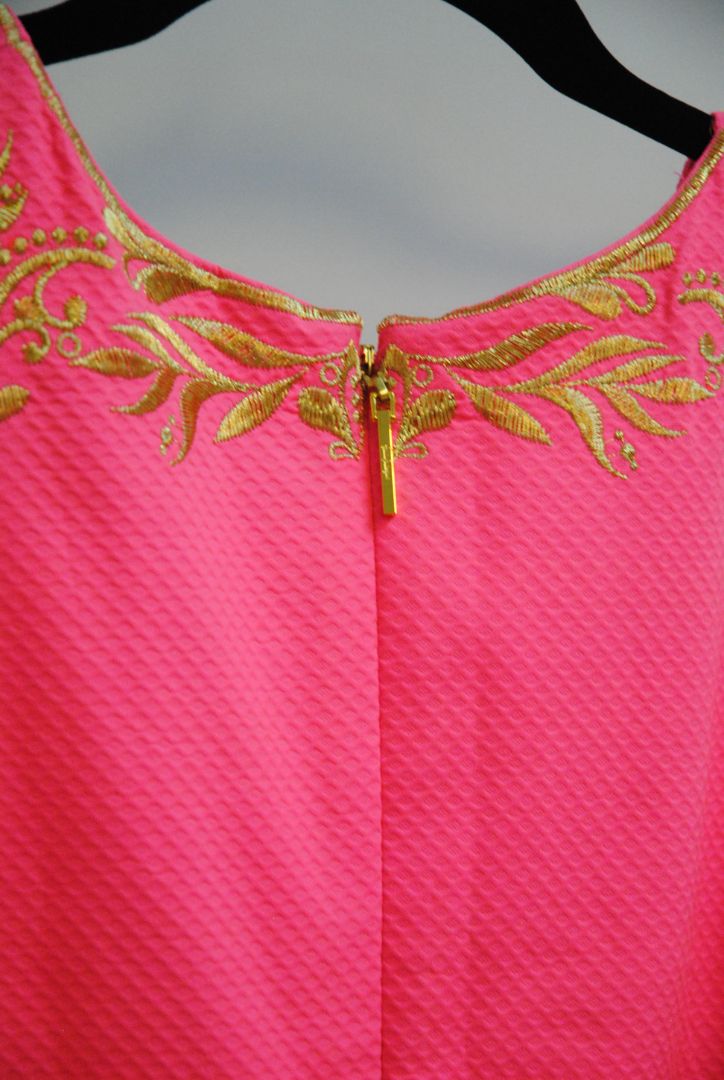 pink and gold Lilly Pulitzer Gold-Embroidered Shift Dress (, 2