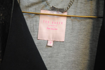 black Ted Baker Faux Leather & Knit Moto Jacket, 3 EU