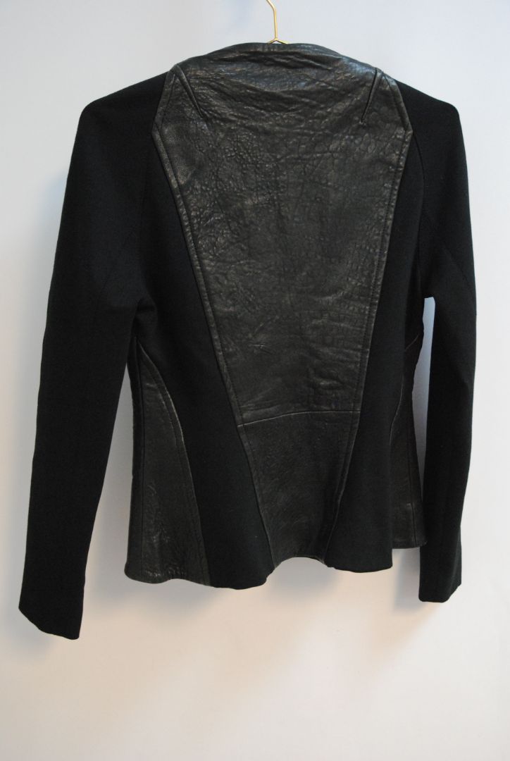 black Ted Baker Faux Leather & Knit Moto Jacket, 3 EU