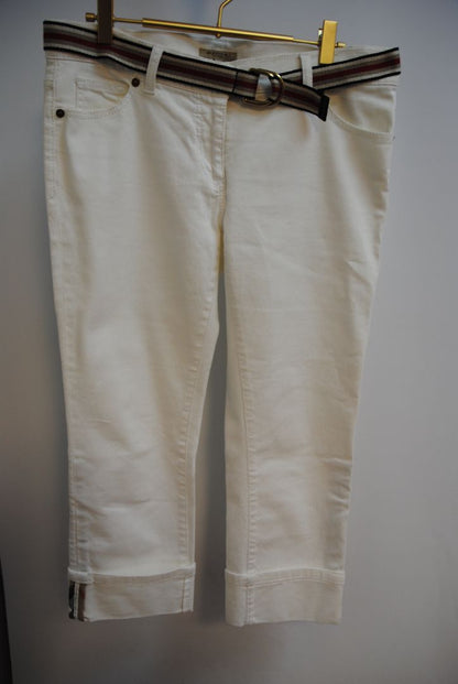 white Burberry Mid-rise white denim jeans with signature check-detail belt, 8