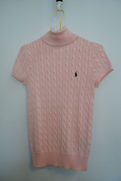 pink Ralph Lauren Cable-Knit Short Sleeve Turtleneck Sweater, S/M