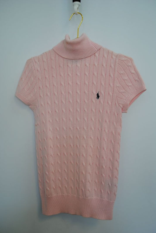 pink Ralph Lauren Cable-Knit Short Sleeve Turtleneck Sweater, S/M