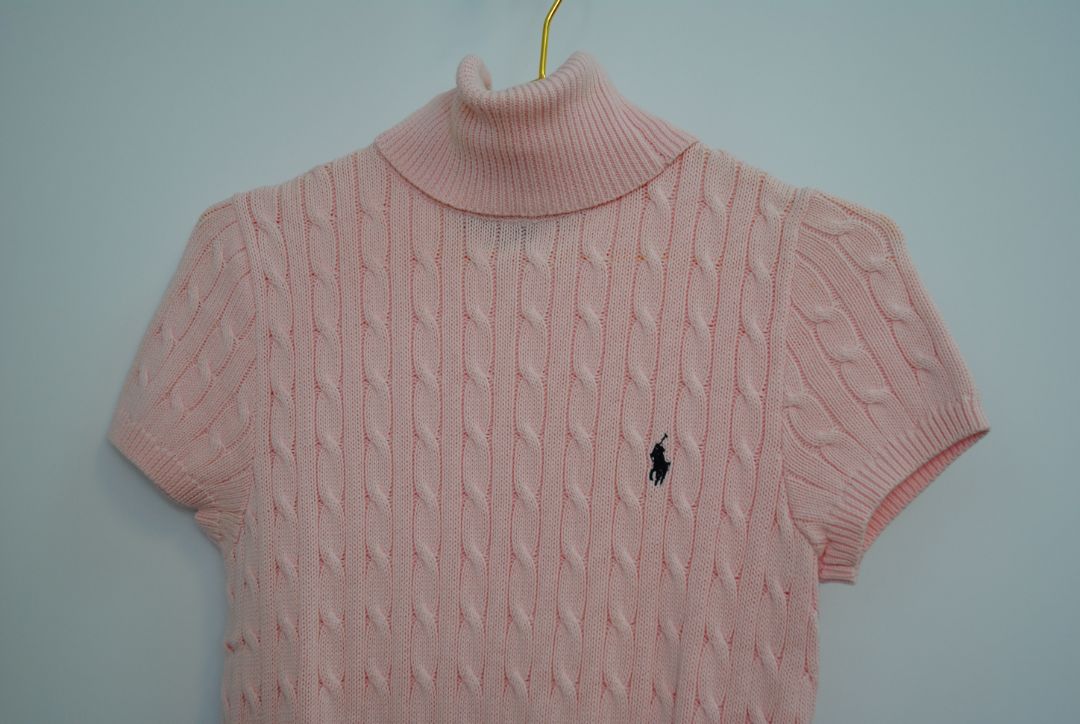 pink Ralph Lauren Cable-Knit Short Sleeve Turtleneck Sweater, S/M