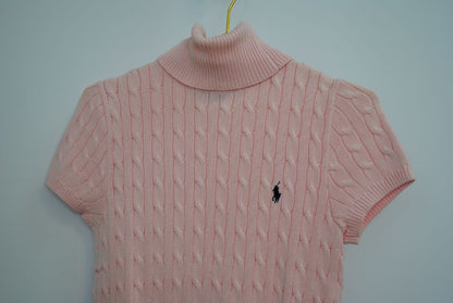 pink Ralph Lauren Cable-Knit Short Sleeve Turtleneck Sweater, S/M