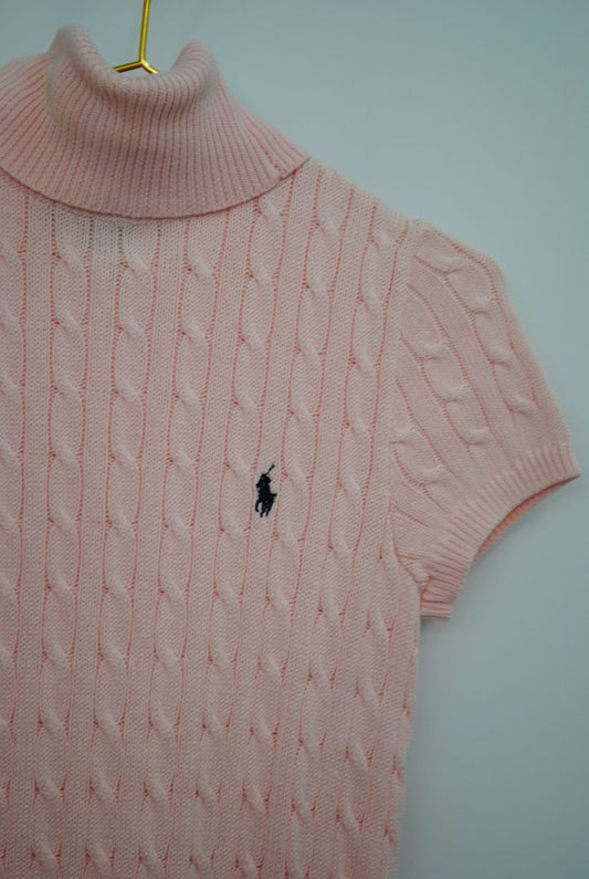 pink Ralph Lauren Cable-Knit Short Sleeve Turtleneck Sweater, S/M