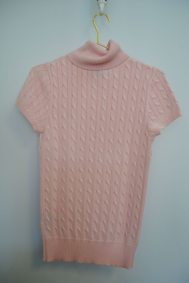 pink Ralph Lauren Cable-Knit Short Sleeve Turtleneck Sweater, S/M