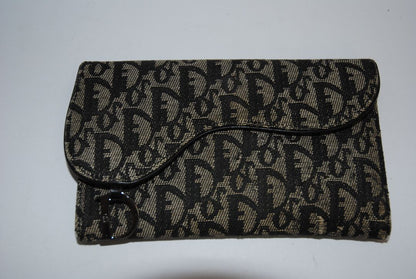 black and grey Christian Dior OBLIQUE TROTTER LONG WALLET, Dimensions: Approx. 7.5” L × 4.25” H × 1” D