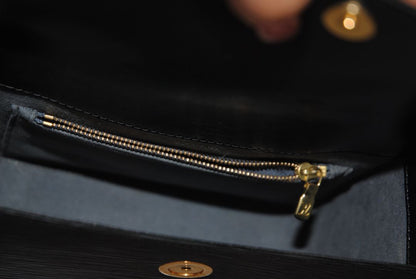 black Louis Vuitton Epi Leather shoulder  Bag, Dimensions (approx): 9” L x 7” H x 3” W (22.8cm x 17.8cm x 7.6cm) Strap Drop: 18” adjustable (45.7cm)