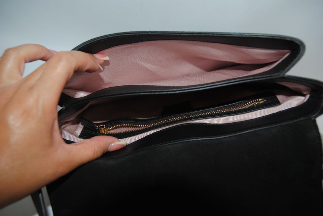 black suede Gucci Marmont Studded Suede & Python Crossbody Bag, Dimensions (approx): 10” L x 8” H x 3.5” W (25.4cm x 20.3cm x 9cm) Strap Drop: Adjustable, 18”–21” (45.7cm–53.3cm)