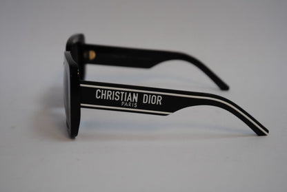 black and white Christian Dior Oversized Square Sunglasses, Manufacturer sizing: ~58–18–145 mm Dimensions (approximate, per Dior standards): Lens Width: ~58 mm Bridge: ~18 mm Temple Length: ~145 mm