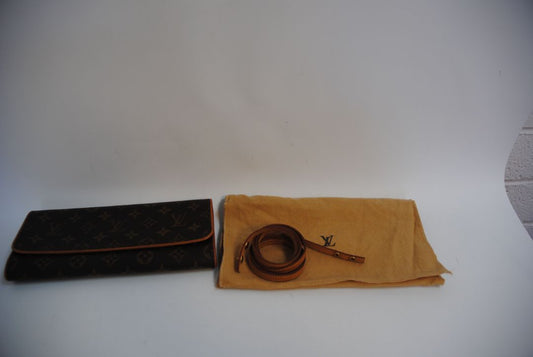 monogram Louis Vuitton Pochette Twin GM (Grande Modèle), Length: 9.4 in (24 cm) Height: 4.7 in (12 cm) Width: 1.6 in (4 cm) Strap Drop: Approx. 22 in adjustable