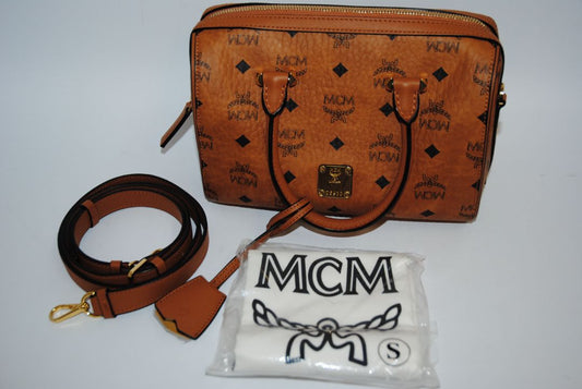 cognac MCM Essential Boston Bag – Medium, Length: 11.8 in (30 cm) Height: 7.5 in (19 cm) Depth: 6.7 in (17 cm) Handle Drop: 4 in (10 cm) Strap Drop: Adjustable up to 22 in (crossbody)