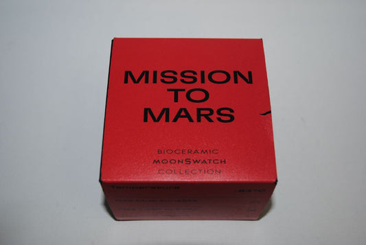 red and white Omega x Swatch Bioceramic Moonswatch “Mission to Mars”, Case Size: 42 mm Case Thickness: 13 mm Strap: Velcro fabric strap, adjustable