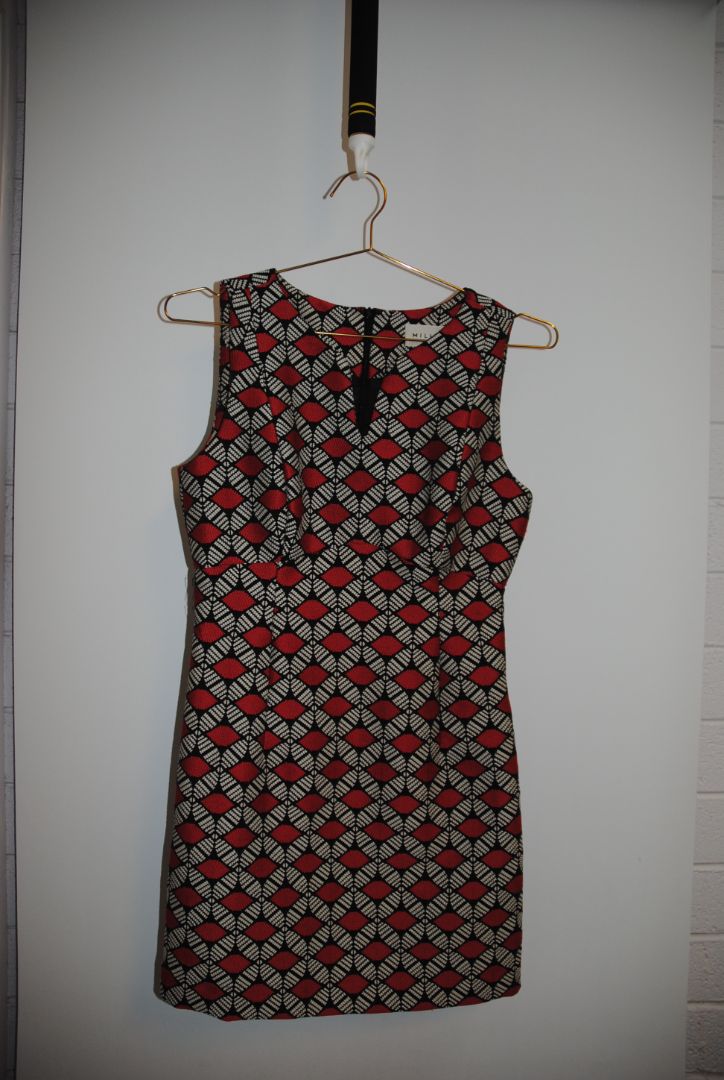 geometric black and red Milly sheath dress, 4s