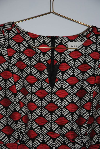 geometric black and red Milly sheath dress, 4s