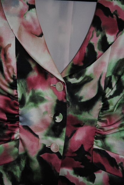 floral Armani Collezioni Floral Ruched Silk-Blend Blazer, Shoulder to shoulder: 16 in (41 cm) Bust: 20 in (51 cm) Length: 24 in (61 cm) Sleeve: 18 in (46 cm) (3/4 sleeve length)(Tailored fit with slight waist cinch)