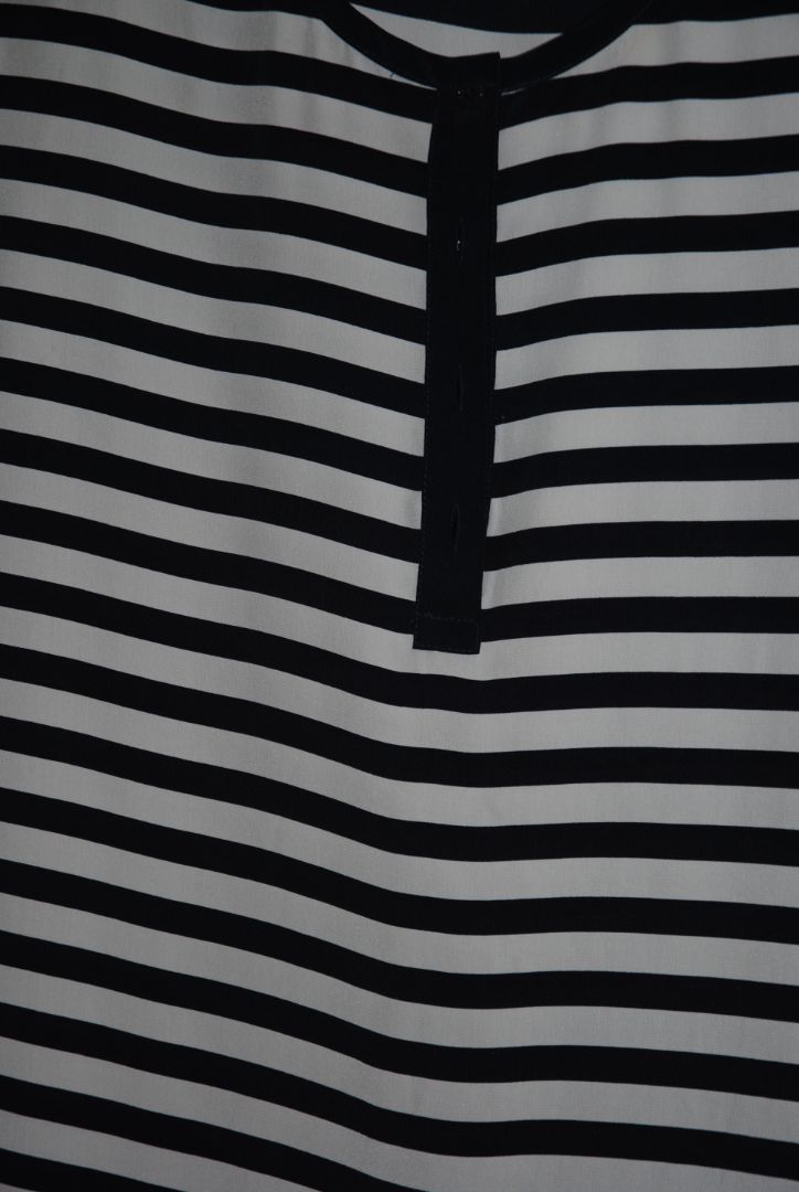 navy and white Equipment striped silk blouse, Bust: 19 in (48 cm) Length: 25 in (64 cm) Sleeve: 7 in (18 cm)(Relaxed, slightly curved hem)