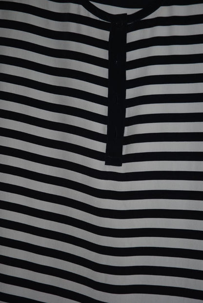 navy and white Equipment striped silk blouse, Bust: 19 in (48 cm) Length: 25 in (64 cm) Sleeve: 7 in (18 cm)(Relaxed, slightly curved hem)