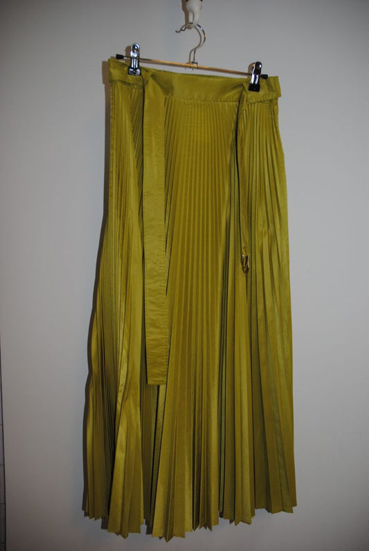 lime green Max Mara Lime Green Pleated Midi Skirt with Tie Waist, 4