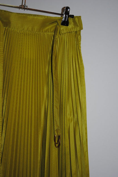 lime green Max Mara Lime Green Pleated Midi Skirt with Tie Waist, 4