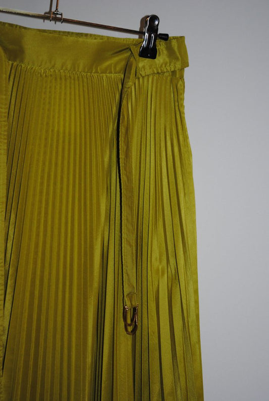 lime green Max Mara Lime Green Pleated Midi Skirt with Tie Waist, 4