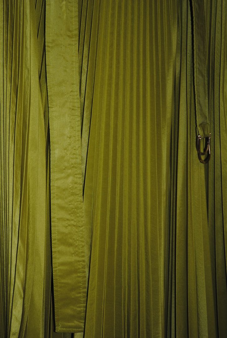 lime green Max Mara Lime Green Pleated Midi Skirt with Tie Waist, 4