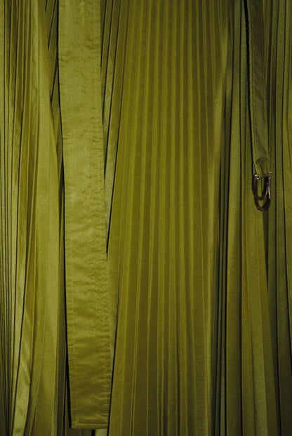 lime green Max Mara Lime Green Pleated Midi Skirt with Tie Waist, 4