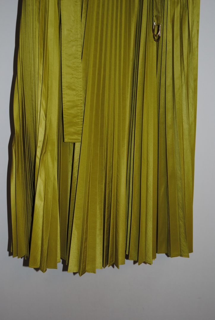 lime green Max Mara Lime Green Pleated Midi Skirt with Tie Waist, 4