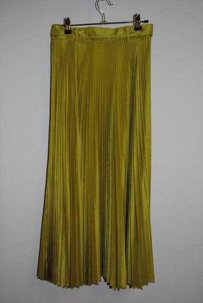 lime green Max Mara Lime Green Pleated Midi Skirt with Tie Waist, 4