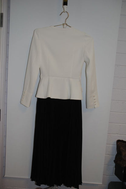 white and black Self-Portrait Tailored Jacket with Lace-Up Front Detail, US 2