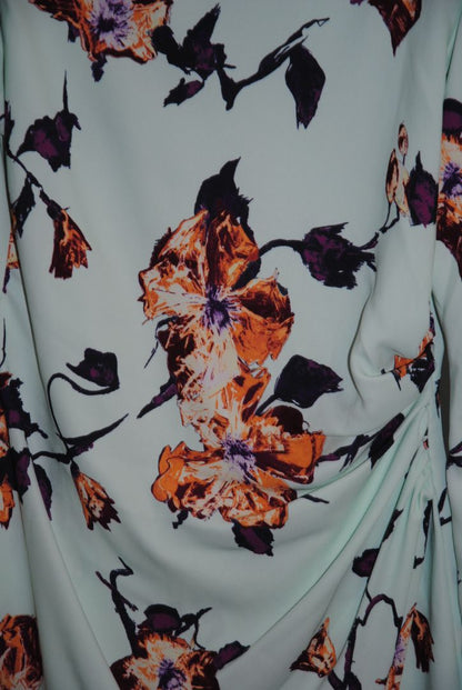 green floral ALC floral long sleeve mini dress, Dimensions / Fit: Mini length (approx. 34–36”), fitted waist, long sleeves